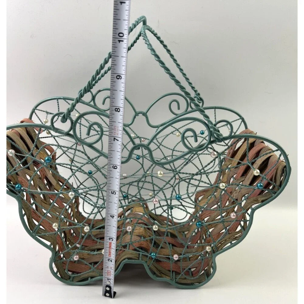 Butterfly Wire & Beaded Basket W/Handles See Pictures on Condition